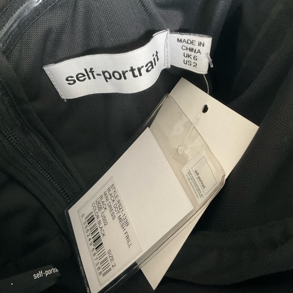 NWT Self-Portrait Black Dot Mesh Frill Mini Dress Size 2 - Picture 11 of 13